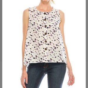 White & Purple Abstract Sleeveless Blouse, S